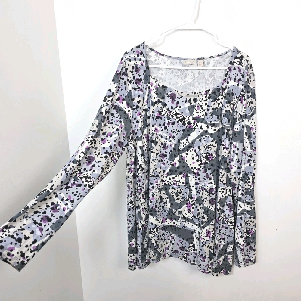 Logo Lori Goldstein Gray Speckled Multicolor Maximalist Artsy Long Sleeve Top XL
